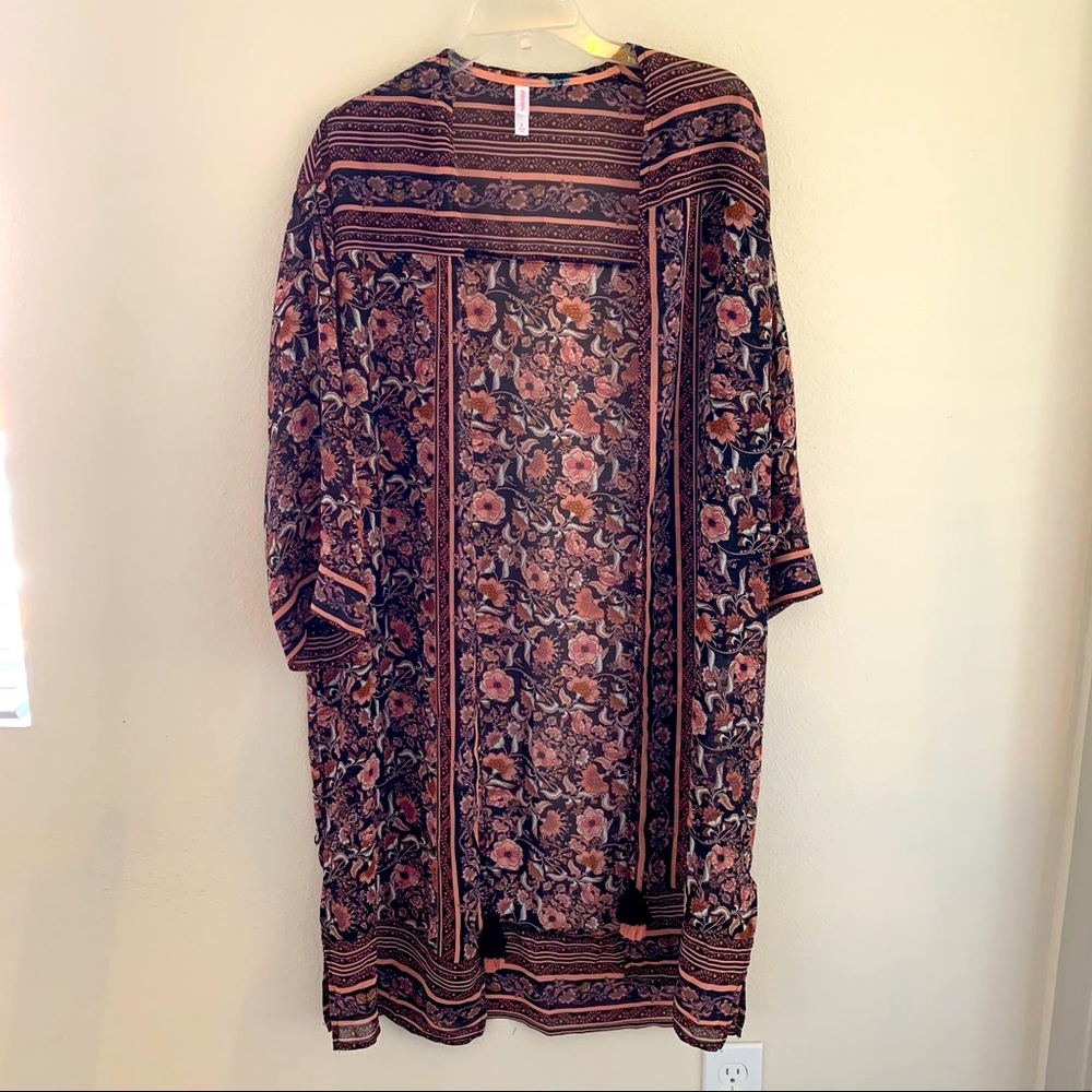 Xhilaration Coral/Blue Floral Kimono Shawl (S)